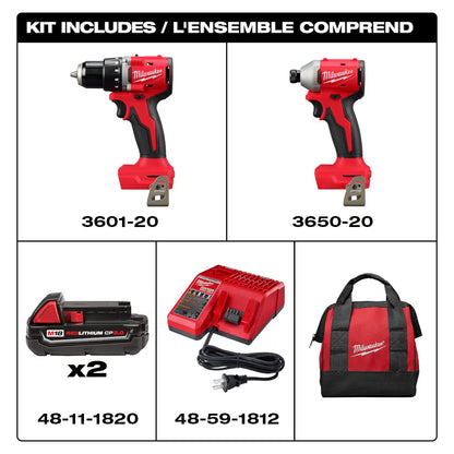 Milwaukee 3692-22CT Tool M18 18-Volt Li-Ion Brushless Cordless Compact Drill/Impact Combo Kit (2-Tool) with (2) 2.0 Ah Batteries