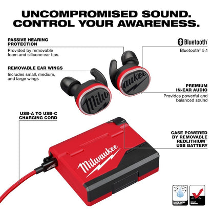 Milwaukee 2191-21 Tool REDLITHIUM USB Bluetooth Jobsite Ear Buds