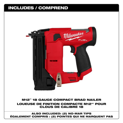 Milwaukee 2541-20 Tool M12 FUEL 12-Volt Lithium-Ion Brushless Cordless 18 Gauge Compact Brad Nailer (Tool-Only)