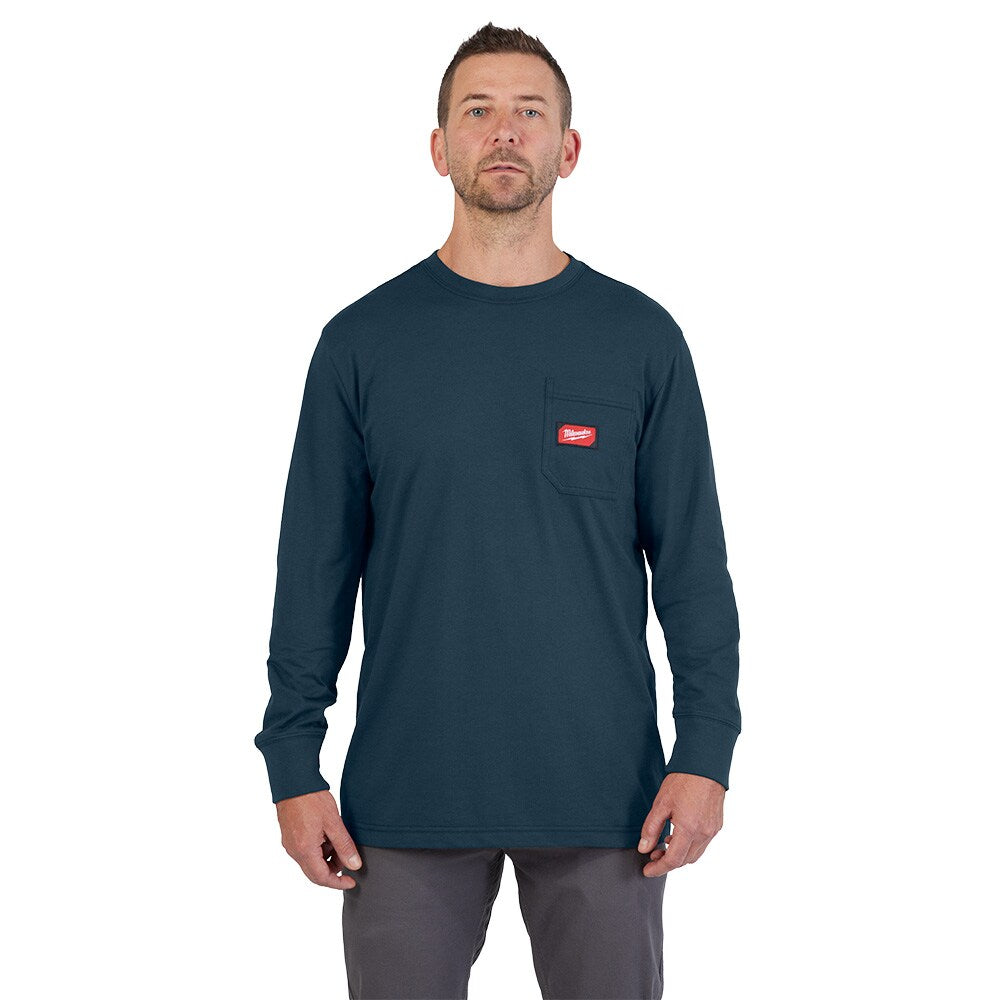 Milwaukee Tool Men's Blue GRIDIRON Cotton/Polyester Long-Sleeve Pocket T-Shirt