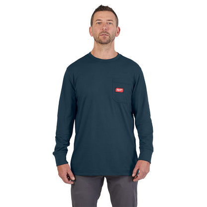 Milwaukee Tool Men's Blue GRIDIRON Cotton/Polyester Long-Sleeve Pocket T-Shirt