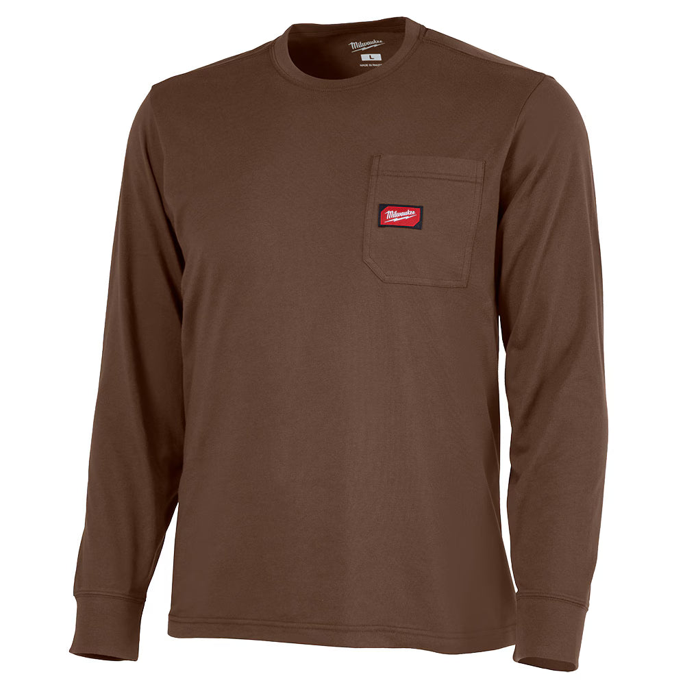 Milwaukee Tool Men's Brown GRIDIRON Cotton/Polyester Long-Sleeve Pocket T-Shirt