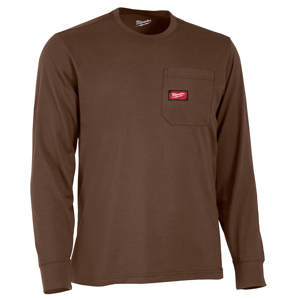 Milwaukee Tool Men's Brown GRIDIRON Cotton/Polyester Long-Sleeve Pocket T-Shirt