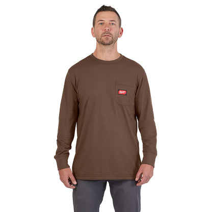 Milwaukee Tool Men's Brown GRIDIRON Cotton/Polyester Long-Sleeve Pocket T-Shirt