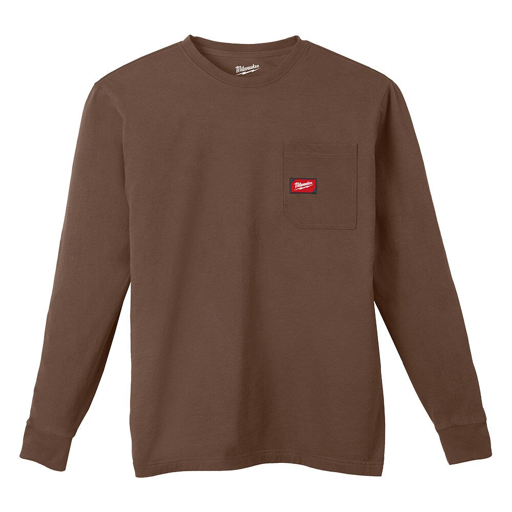 Milwaukee Tool Men's Brown GRIDIRON Cotton/Polyester Long-Sleeve Pocket T-Shirt