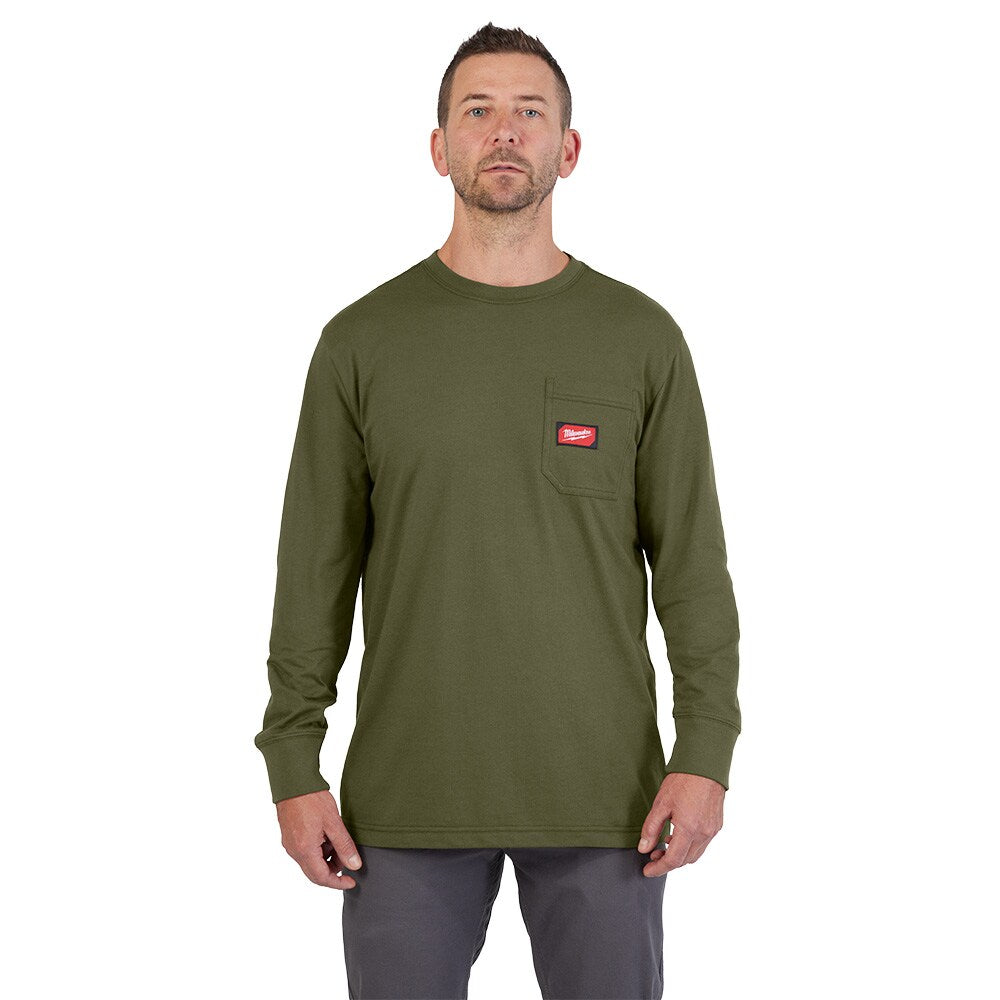 Milwaukee Tool Men's Green GRIDIRON Cotton/Polyester Long-Sleeve Pocket T-Shirt
