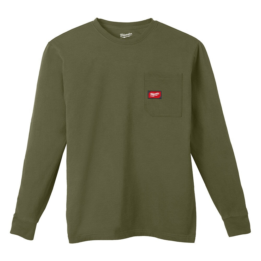 Milwaukee Tool Men's Green GRIDIRON Cotton/Polyester Long-Sleeve Pocket T-Shirt