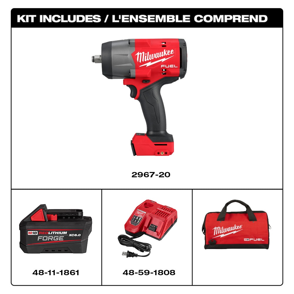 Milwaukee 2967-21F Tool M18 FUEL 18-Volt Lithium-Ion 1/2 inch High Torque Impact Wrench with Friction Ring Kit with FORGE 6.0 Battery