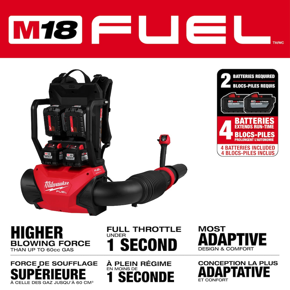 Milwaukee M18 FUEL 3009-24HD Backpack Blower Kit | 155 MPH / 650 CFM | Includes 4×12.0Ah Forge Batteries & 2 Dual Chargers