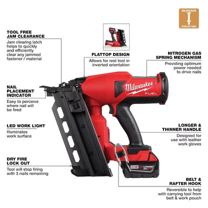Milwaukee 2844-20 Tool M18 FUEL 18V Lithium-Ion Brushless Cordless 21-Degree Duplex Nailer (Tool-Only)