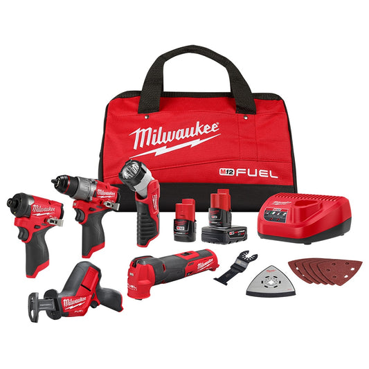 Milwaukee 3497-25 Tool M12 FUEL 12-Volt Lithium-Ion Brushless Cordless Combo Kit (5-Tool) with 2 Batteries and Bag