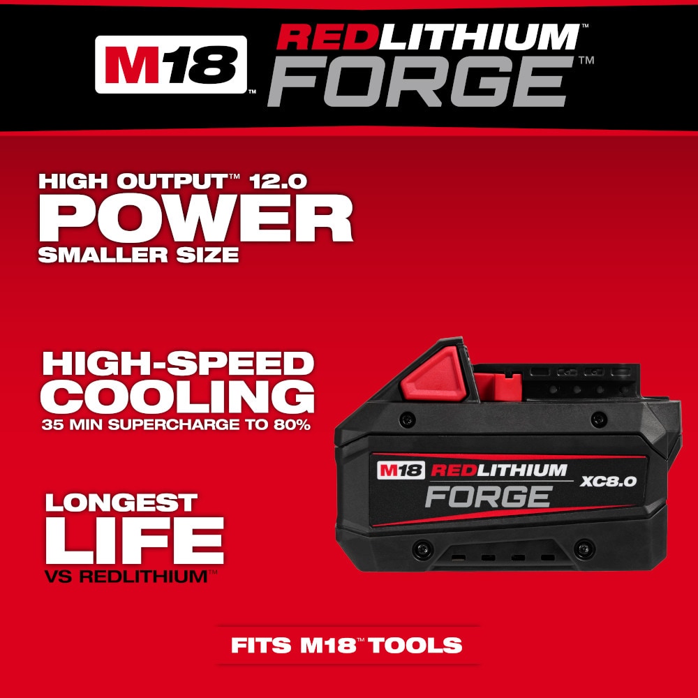 Milwaukee 48-59-1881 Tool 18-Volt M18 Lithium-Ion Extended Capacity (XC) 8.0 Ah REDLITHIUM FORGE Battery with Multi-Voltage Rapid Charger