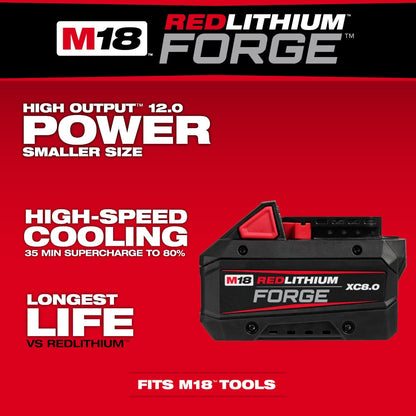 Milwaukee 48-59-1881 Tool 18-Volt M18 Lithium-Ion Extended Capacity (XC) 8.0 Ah REDLITHIUM FORGE Battery with Multi-Voltage Rapid Charger