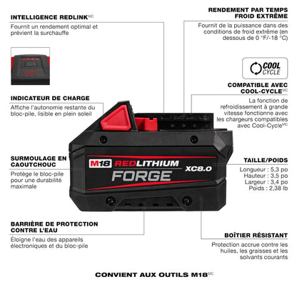 Milwaukee 48-59-1881 Tool 18-Volt M18 Lithium-Ion Extended Capacity (XC) 8.0 Ah REDLITHIUM FORGE Battery with Multi-Voltage Rapid Charger