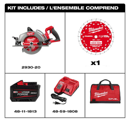 Milwaukee 2930-21HD Tool M18 FUEL 18-Volt Lithium Ion Brushless Cordless 7-1/4 inch Rear Handle Circular Saw Kit with (1) 12.0Ah FORGE