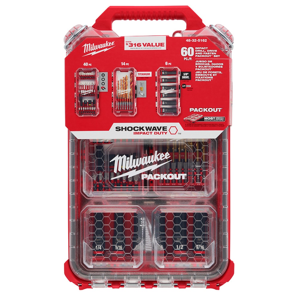 Milwaukee 48-32-5162CA Tool SHOCKWAVE Impact Duty Drill, Drive & Fasten PACKOUT Set (60-Piece)