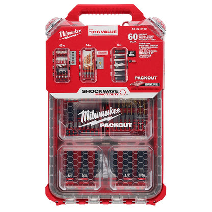 Milwaukee 48-32-5162CA Tool SHOCKWAVE Impact Duty Drill, Drive & Fasten PACKOUT Set (60-Piece)