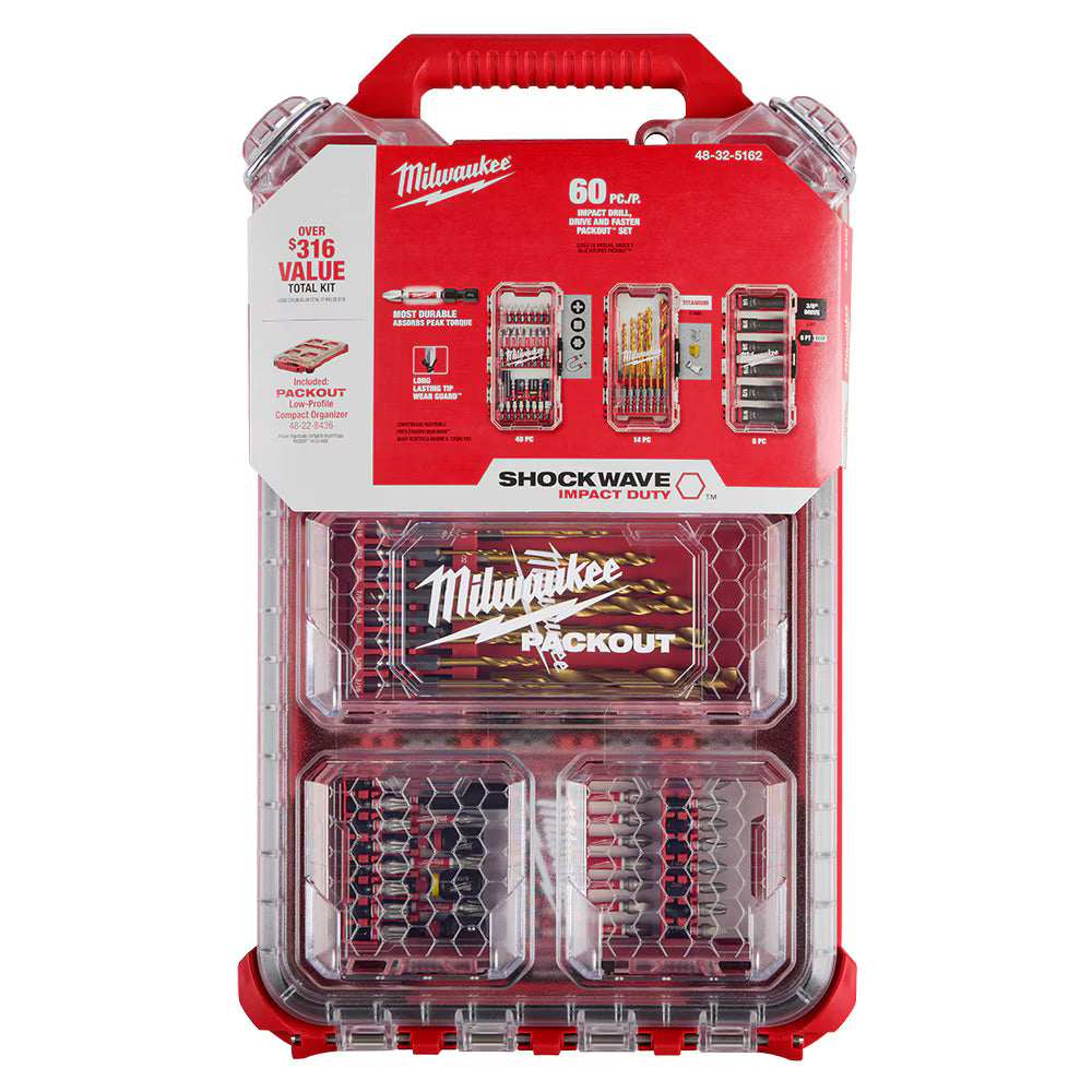 Milwaukee 48-32-5162CA Tool SHOCKWAVE Impact Duty Drill, Drive & Fasten PACKOUT Set (60-Piece)