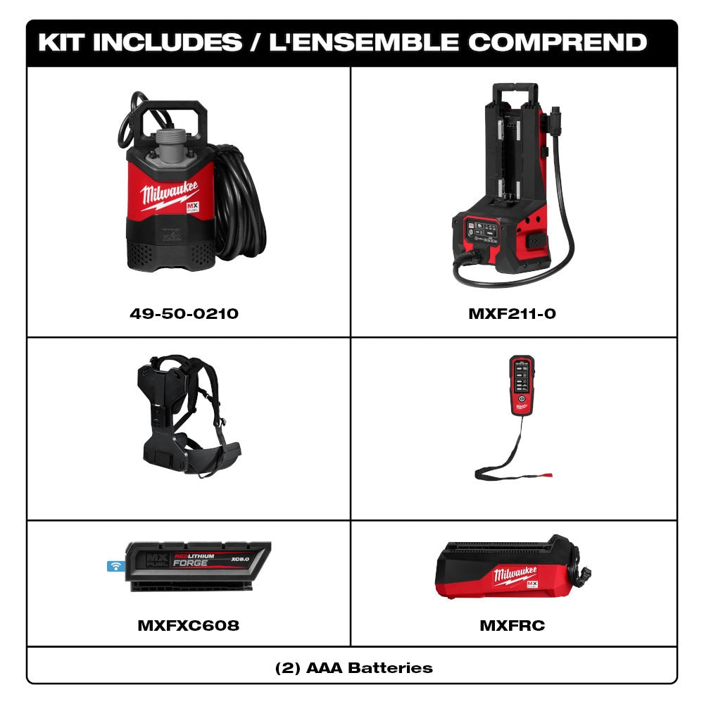 Milwaukee MXF211-1XC Tool MX FUEL Brushless Cordless 1HP 2 in. Submersible Pump Kit w/ (1) XC 8.0 Battery & Rapid Charger