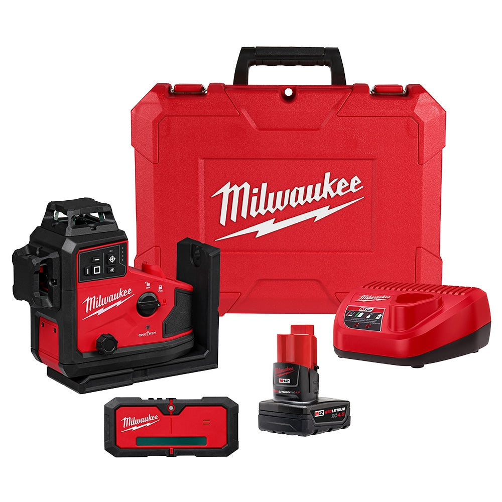 Milwaukee 3642-21 Tool M12 12-Volt Lithium-Ion Green 3-Plane Laser with 4.0Ah Battery, Automatic Alignment and Receiver
