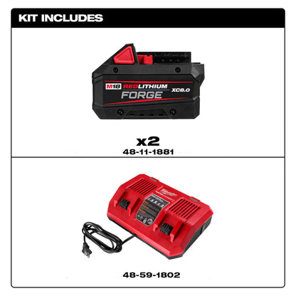Milwaukee 48-59-1888 Tool M18 18V Li-Ion 8.0 Ah REDLITHIUM FORGE Starter Kit w/ Dual Bay Rapid Charger (2-Pack)