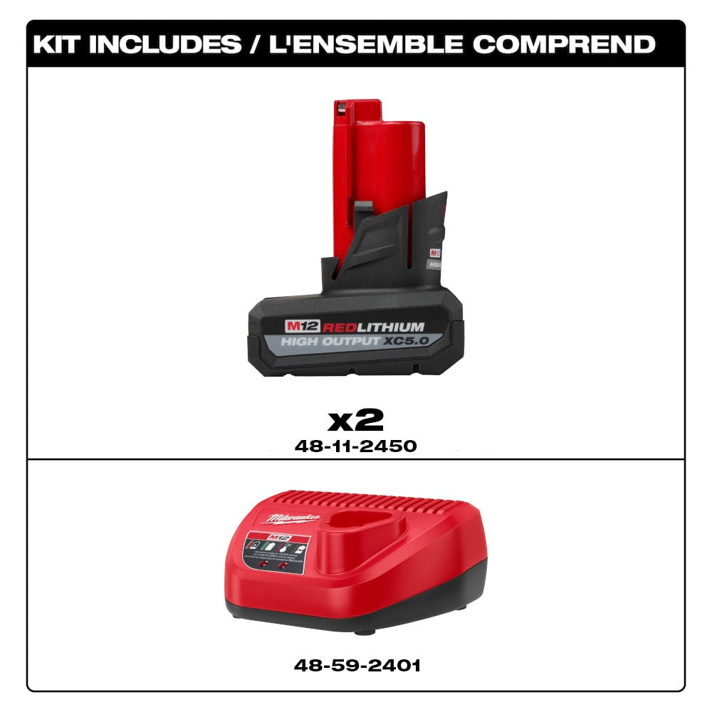 Milwaukee 48-59-2450P M12 5.0 Ah Battery & Charger Starter Kit
