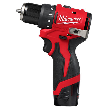Milwaukee 3401-22 Tool M12 12V Lithium-Ion Brushless Cordless 3/8 in. Drill/Driver w/ (2) 2.0 Ah Batteries