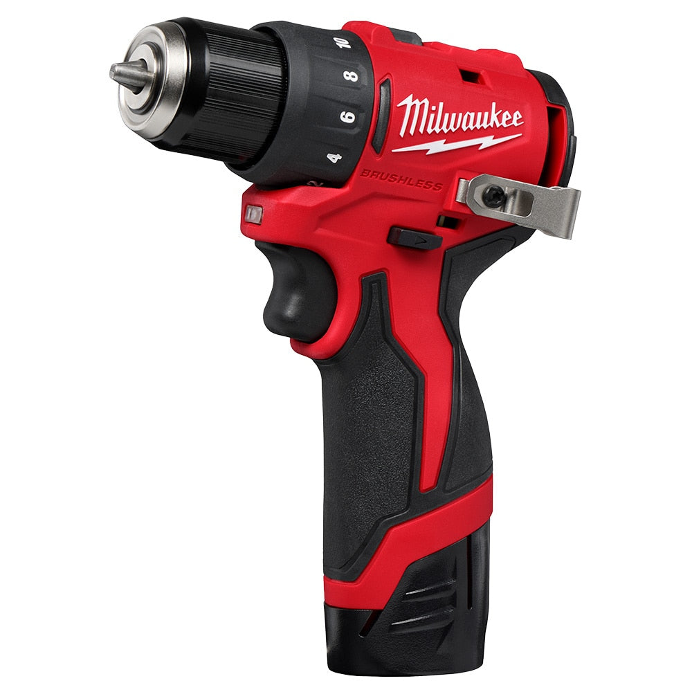 Milwaukee 3401-22 Tool M12 12V Lithium-Ion Brushless Cordless 3/8 in. Drill/Driver w/ (2) 2.0 Ah Batteries