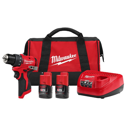 Milwaukee 3401-22 Tool M12 12V Lithium-Ion Brushless Cordless 3/8 in. Drill/Driver w/ (2) 2.0 Ah Batteries