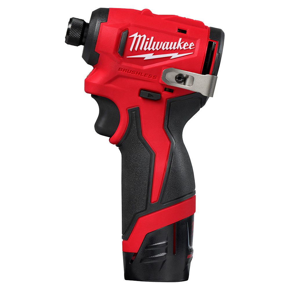 Milwaukee 3450-22 Tool M12 12V Lithium-Ion Brushless Cordless 1/4 in. Impact Driver w/ (2) 2.0 Ah Batteries