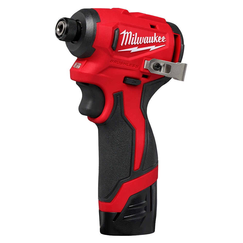 Milwaukee 3450-22 Tool M12 12V Lithium-Ion Brushless Cordless 1/4 in. Impact Driver w/ (2) 2.0 Ah Batteries