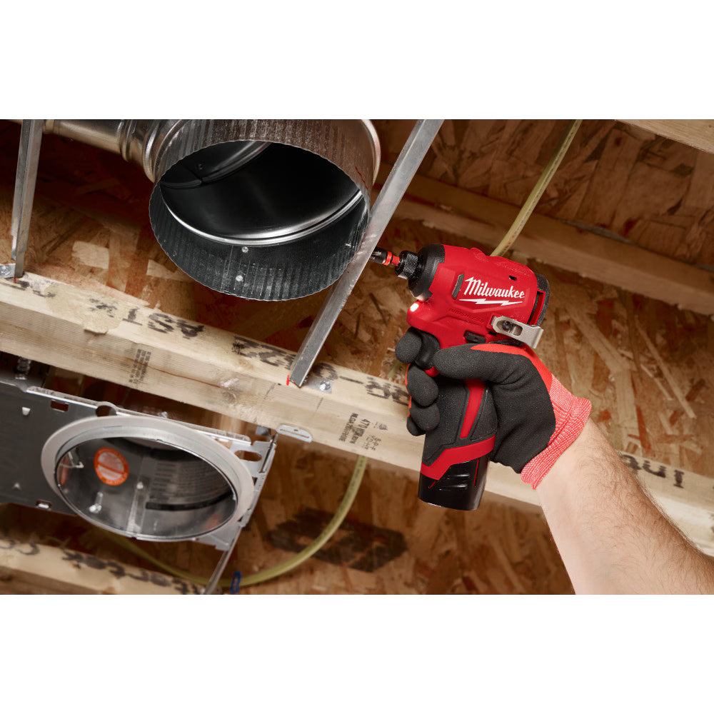 Milwaukee 3450-22 Tool M12 12V Lithium-Ion Brushless Cordless 1/4 in. Impact Driver w/ (2) 2.0 Ah Batteries