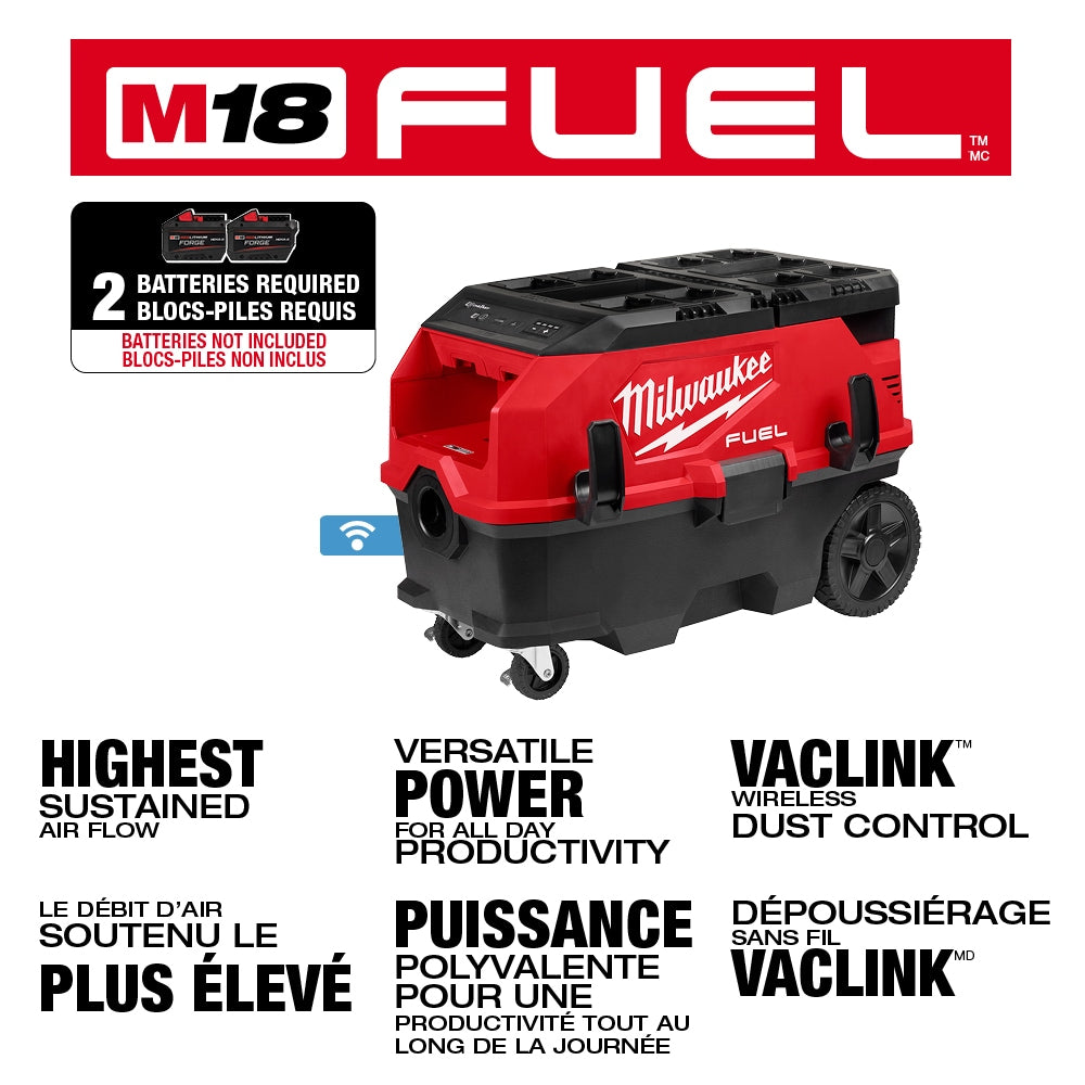 Milwaukee 0888-20 Tool M18 FUEL 18-Volt Li-Ion Cordless 9 Gal. Dual-Batt Dust Extractor with PACKOUT and VACLINK