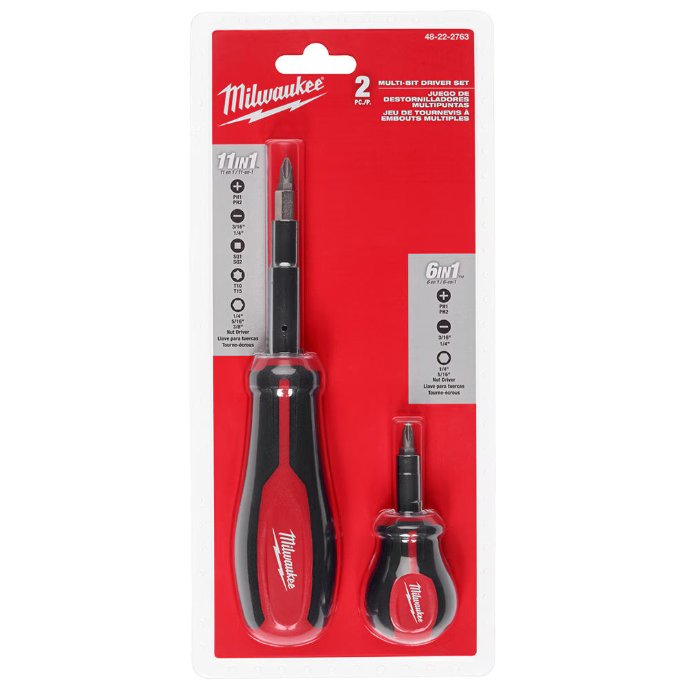 Milwaukee 48-22-2763 Tool 11-in-1 Multi-Bit Screwdriver and 6-IN-1 Stubby Multi-Bit Screwdriver (2-Piece)