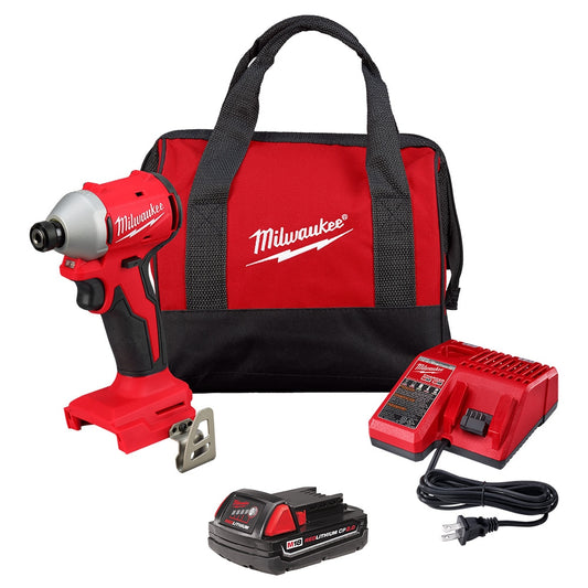 Milwaukee 3650-21P Tool M18 18V Li-Ion Compact Brushless Cordless 1/4in. Impact Driver Kit w/ (1) 2.0 Ah Battery and Charger