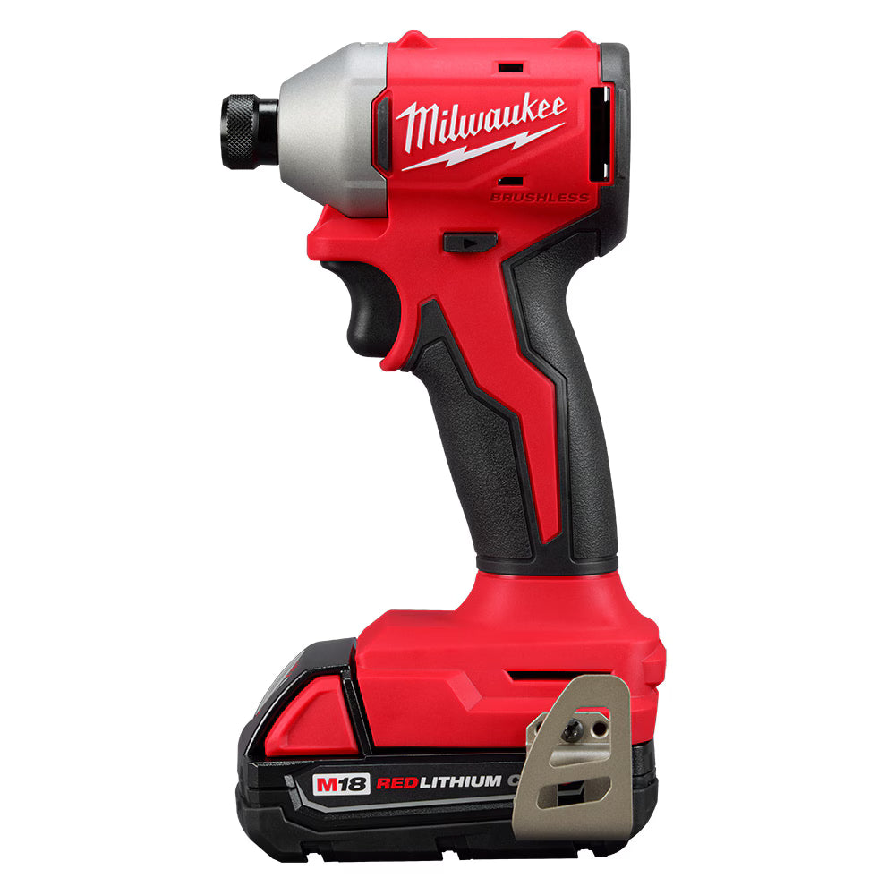Milwaukee 3650-21P Tool M18 18V Li-Ion Compact Brushless Cordless 1/4in. Impact Driver Kit w/ (1) 2.0 Ah Battery and Charger