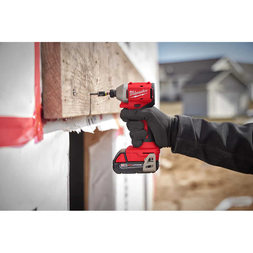 Milwaukee 3650-21P Tool M18 18V Li-Ion Compact Brushless Cordless 1/4in. Impact Driver Kit w/ (1) 2.0 Ah Battery and Charger