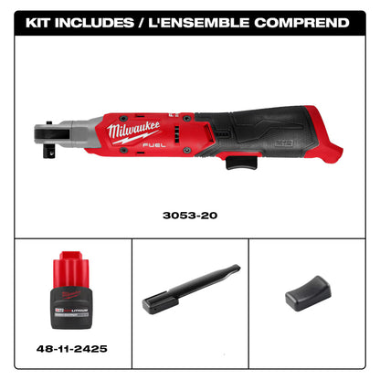 Milwaukee 3053-21 Tool M12 FUEL 12V Lithium-Ion 3/8 in. Cordless Ratchet Kit with (1) 2.5AH Battery and Charger