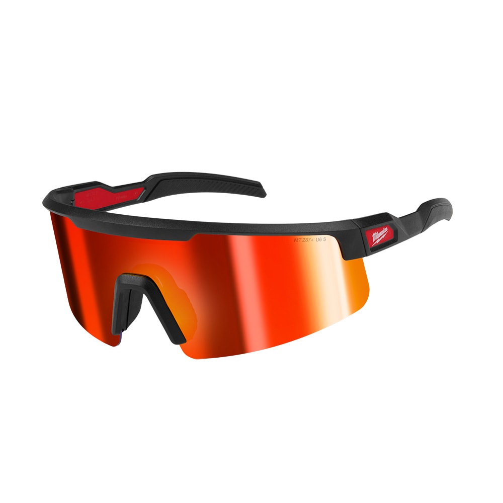 Milwaukee 48-73-2506 Tool Safety Glasses with Red Wrap-Around Mirrored Anti-Scratch Lenses