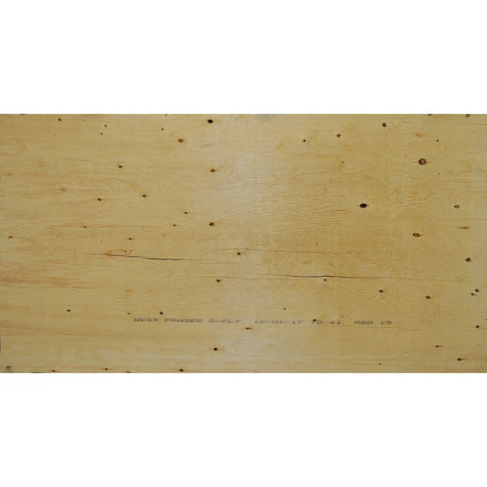 Close-up of West Fraser 5-ply plywood sheet showing natural wood grain texture
