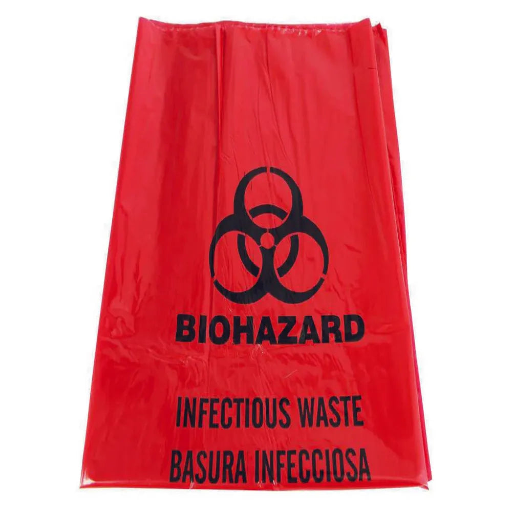Red waterproof biohazard bag for infectious waste disposal with biohazard symbol