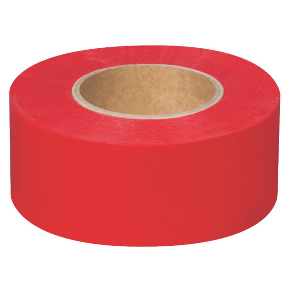 A single roll of high-visibility solid red non-adhesive flagging tape on a clean white background