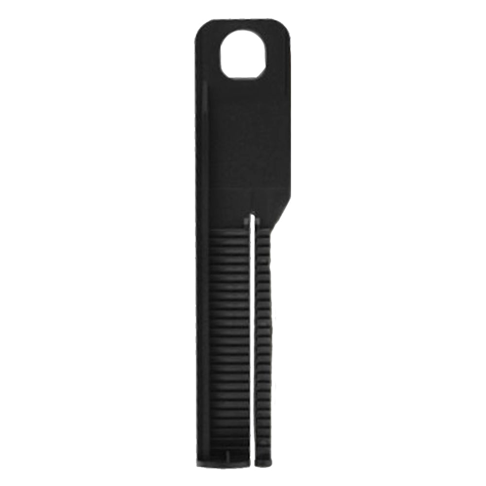 Black replacement manual plunger part 1034024 for 50ml dual-cartridge structural adhesive applicators, front view showing drive ridges.