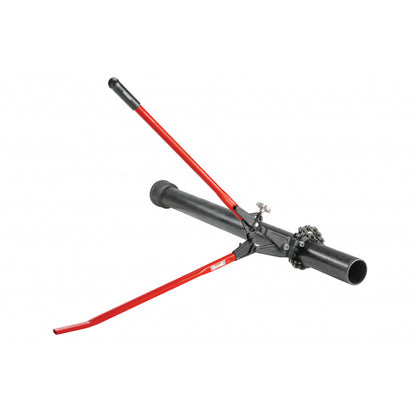 RIDGID soil pipe cutter chain wrapped around cast iron pipe ready to cut
