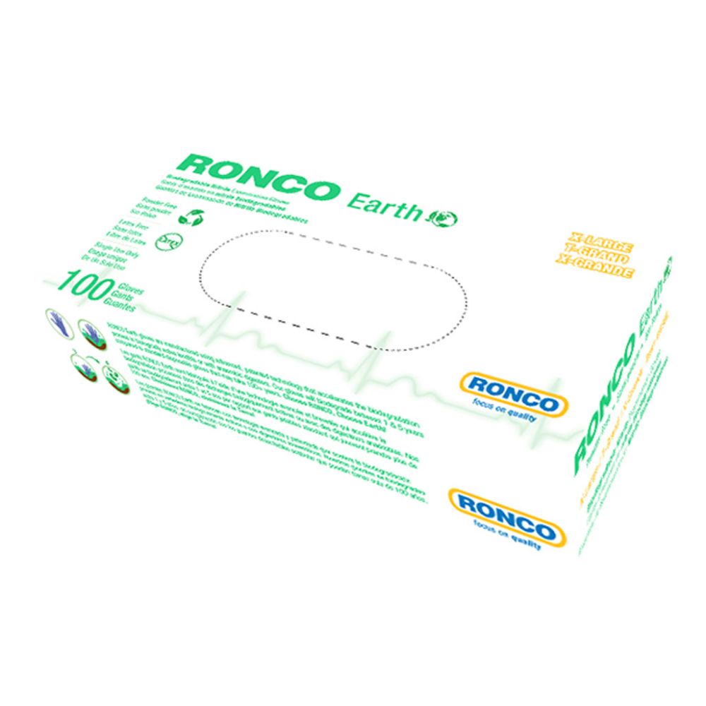 Ronco Earth biodegradable nitrile examination gloves eco dispenser box, powder-free latex-free, X-large, 100-count