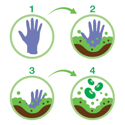 4-step biodegradation diagram showing Ronco Earth nitrile glove breaking down in soil over time