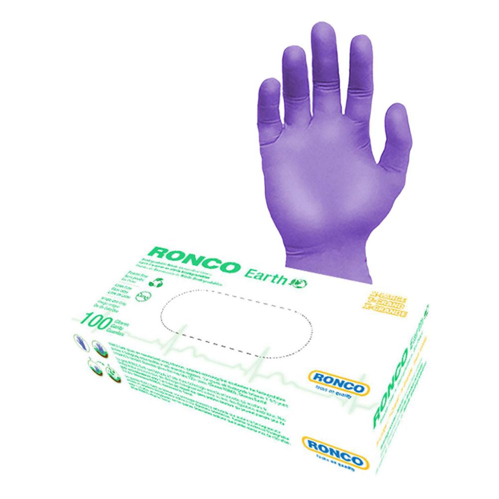 Ronco Earth purple biodegradable nitrile examination gloves with eco dispenser box, X-large, 100-count