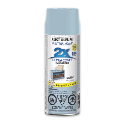Rust-Oleum Painter's Touch 2X Ultra Cover satin French blue spray paint and primer 340g can for wood metal and plastic indoor outdoor use