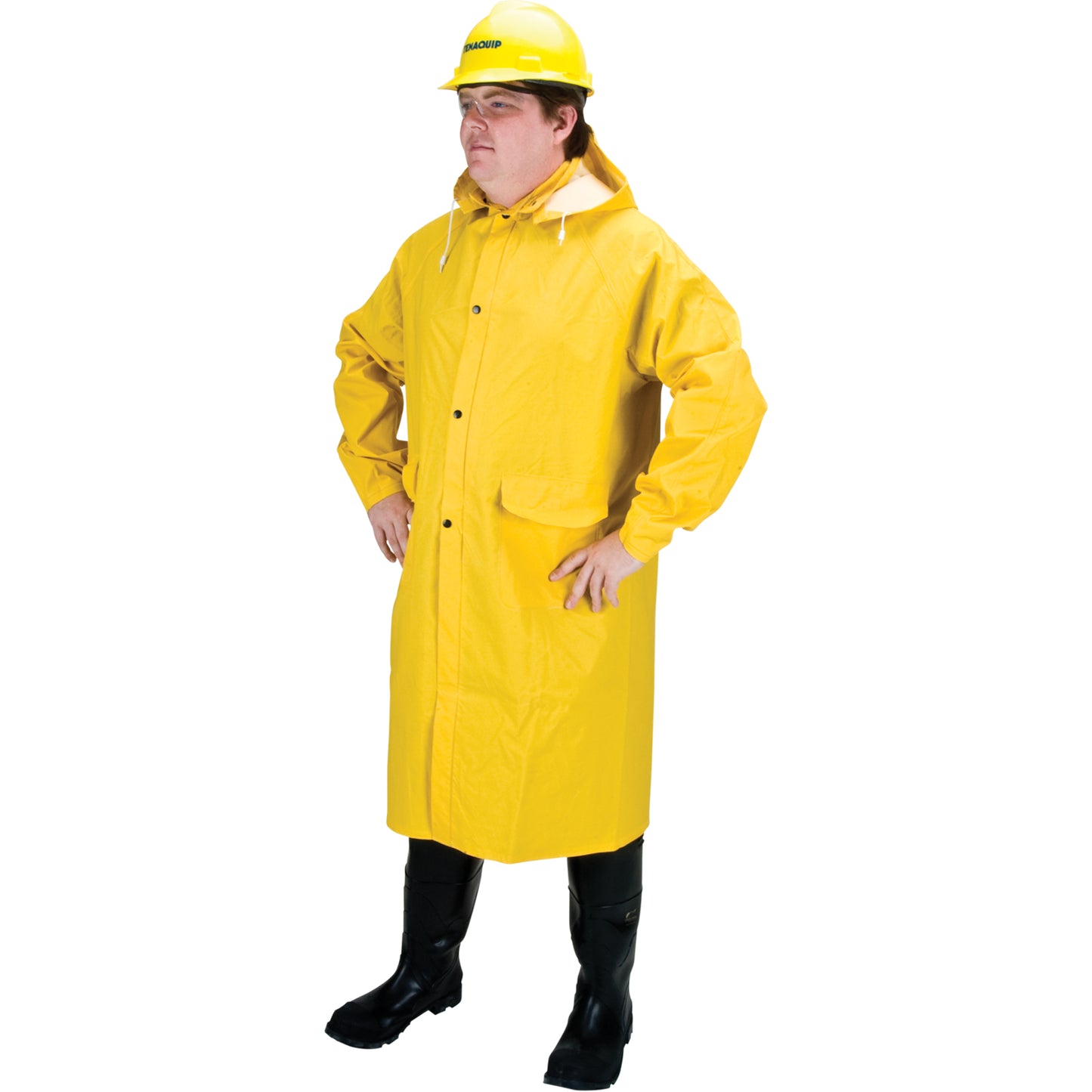 RZ200 47" Long Flame-Resistant Rain Coat – Yellow, Small, Triple-Layer PVC/Polyester, 0.35 mm