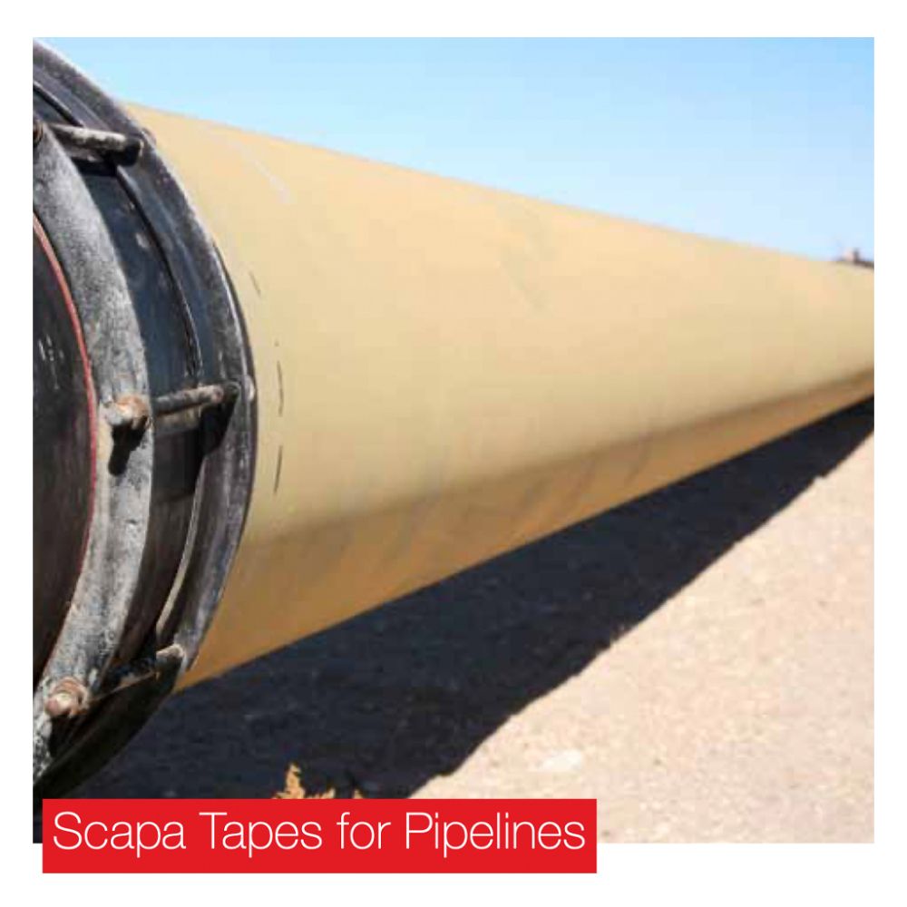Scapa Renwrap Black Pipeline Tape Applied on Industrial Pipe Outdoors
